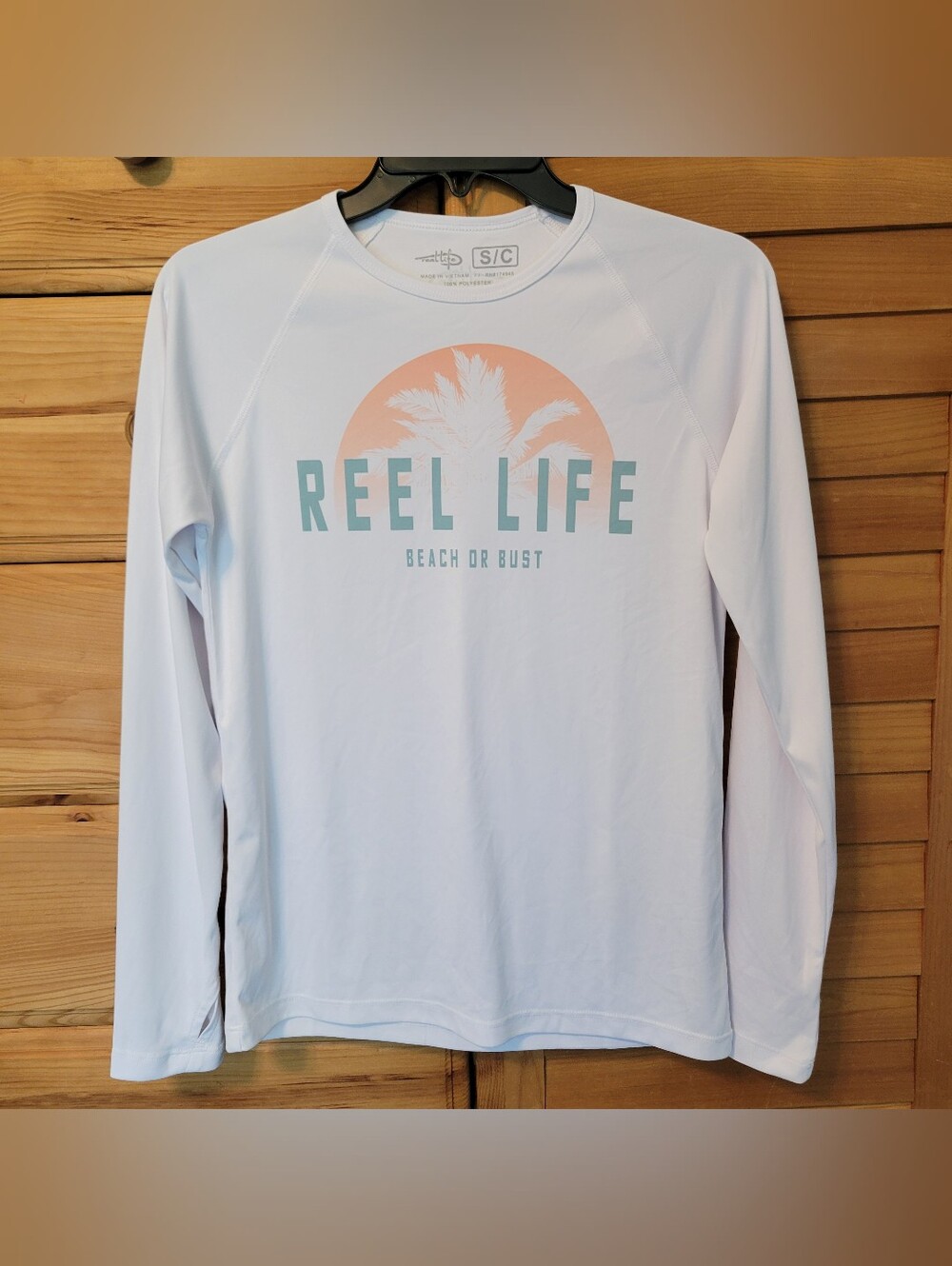 Reel Life Women's Long Sleeve Sun Shirt Rash Guard Small Beach Sunset White